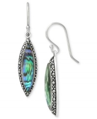 Inspire your look with ocean color. Genevieve & Grace's pretty drop earrings feature marquise-cut abalone glass and glittering marcasite. Set in sterling silver. Approximate drop: 1-3/4 inches. Inspire your look with ocean color. Genevieve & Grace's pretty drop earrings feature marquise-cut abalone glass and glittering marcasite. Set in sterling silver. Approximate drop: 1-3/4 inches.