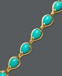 Snap up the hot new hue for summer! This bold bracelet features pear-cut turquoise stones (6-5/8 ct. t.w.) cradled in a rich 14k gold setting. Approximate length: 7 inches.