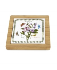 A natural twist on a perennial favorite, this trivet from Portmeirion serveware combines the true-to-life floral motifs and triple-leaf border of Botanic Garden dinnerware with handsome bamboo wood. A natural twist on a perennial favorite, this trivet from Portmeirion serveware combines the true-to-life floral motifs and triple-leaf border of Botanic Garden dinnerware with handsome bamboo wood.