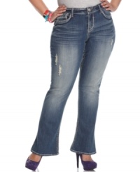 Link up the season's latest tops with Hydraulic's bootcut plus size jeans, featuring a distressed finish. Link up the season's latest tops with Hydraulic's bootcut plus size jeans, featuring a distressed finish.