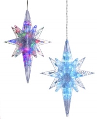 Light up you home day and night with the Bethlehem star from Kurt Adler. Twinkling clear or colored lights illuminate a magical holiday setting. Light up you home day and night with the Bethlehem star from Kurt Adler. Twinkling clear or colored lights illuminate a magical holiday setting.