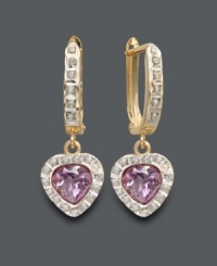 Fit for a princess. This regal style highlights heart-shaped amethyst (3/4 ct. t.w.) surrounded by sparkling diamond accents. Crafted in 14k gold. Approximate drop: 1 inch.