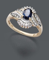 Add a delicious swirl of color to your digits. Ring features an oval-cut sapphire center stone (1 ct. t.w.) surrounded by sparkling rows of diamond (1/3 ct. t.w.). Crafted in 14k gold. Add a delicious swirl of color to your digits. Ring features an oval-cut sapphire center stone (1 ct. t.w.) surrounded by sparkling rows of diamond (1/3 ct. t.w.). Crafted in 14k gold.