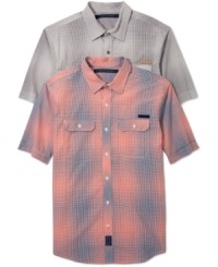An ombre design give this Sean John classic checkered shirt a modern edge. An ombre design give this Sean John classic checkered shirt a modern edge.