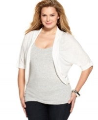 Layer your sleeveless styles this season with AGB's elbow sleeve plus size cardigan, featuring an open front design. Layer your sleeveless styles this season with AGB's elbow sleeve plus size cardigan, featuring an open front design.