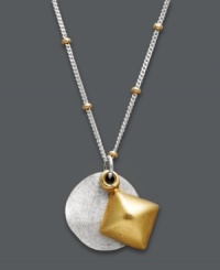 Minimalist chic. Studio Silver's petite charm pendant combines a shiny disc and puffed wonton charms on a delicate, beaded chain for a contemporary look you'll love. Crafted in sterling silver and 18k gold over sterling silver. Approximate length: 18 inches. Approximate drop: 1/2 inch. Minimalist chic. Studio Silver's petite charm pendant combines a shiny disc and puffed wonton charms on a delicate, beaded chain for a contemporary look you'll love. Crafted in sterling silver and 18k gold over sterling silver. Approximate length: 18 inches. Approximate drop: 1/2 inch.