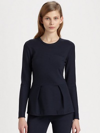 Finished with a sophisticated peplum hem, this stretchy crewneck has intricate stitching that forms a bodice-like silhouette. CrewneckLong sleevesPeplum hemInvisible back zipper72% viscose/23% polyamide/5% elastaneDry cleanImported of Italian fabricModel shown is 5'10 (177cm) wearing US size 2. Finished with a sophisticated peplum hem, this stretchy crewneck has intricate stitching that forms a bodice-like silhouette. CrewneckLong sleevesPeplum hemInvisible back zipper72% viscose/23% polyamide/5% elastaneDry cleanImported of Italian fabricModel shown is 5'10 (177cm) wearing US size 2.