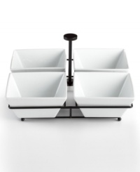The Cellar gives whiteware an edge in the versatile 4-section condiment server, featuring sleek porcelain dishes in an iron frame. The Cellar gives whiteware an edge in the versatile 4-section condiment server, featuring sleek porcelain dishes in an iron frame.