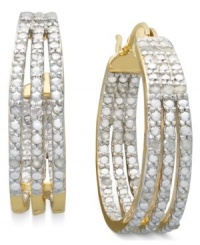 Victoria Townsend for Macy's Diamond Earrings, 18k Gold over Sterling Silver Diamond Three Row Hoop Earrings Victoria Townsend for Macy's Diamond Earrings, 18k Gold over Sterling Silver Diamond Three Row Hoop Earrings