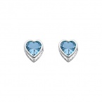 .925 Sterling Silver Rhodium Plated 5mm March Birthstone Heart Bezel CZ Solitaire Basket Stud Earrings for Baby and Children & Women with Screw-back (Aquamarine, Light Blue)
