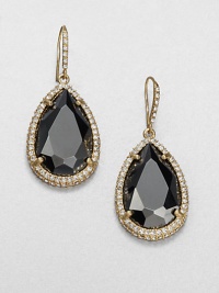 From the Starlight Collection. A rich, dark faceted stone surrounded by brilliant, contrasting pavé stones. GlassGoldtoneDrop, about 2Hook backImported From the Starlight Collection. A rich, dark faceted stone surrounded by brilliant, contrasting pavé stones. GlassGoldtoneDrop, about 2Hook backImported