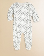 With a tiny allover horse print, this playful footie makes a lasting impression.CrewneckLong sleevesEnvelope shouldersSnap legsOrganic cottonMachine washImported