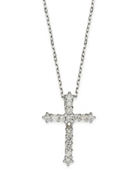 Sparkling and resplendent, this beautiful cross pendant features round-cut diamonds (1/4 ct. t.w.) set in 14k white gold. Approximate length: 16 inches. Approximate drop: 3/4 inches. Sparkling and resplendent, this beautiful cross pendant features round-cut diamonds (1/4 ct. t.w.) set in 14k white gold. Approximate length: 16 inches. Approximate drop: 3/4 inches.