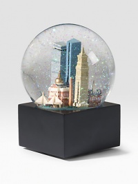 EXCLUSIVELY OURS. Specks of iridescence float around the landmarks of Boston including: Quincy Market, Hancock Tower, Fanueil Hall Glass dome and resin figures Plays Yankee Doodle 6 high Imported EXCLUSIVELY OURS. Specks of iridescence float around the landmarks of Boston including: Quincy Market, Hancock Tower, Fanueil Hall Glass dome and resin figures Plays Yankee Doodle 6 high Imported
