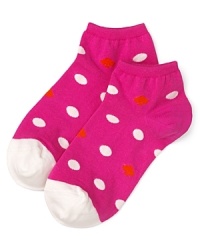 These fun, colorful socks from kate spade feature contrasting polka dots and toe. These fun, colorful socks from kate spade feature contrasting polka dots and toe.