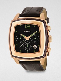 From the Orchestra collection, this rose-gold plated watch features a trio of chronograph sub-dials and an embossed leather detail for a timeless look.Chronograph movementWater-resistant to 5ATMStainless steel case: 42mm diameter(1.63)Leather-accented bezelDate display at 5 o'clockSecond handLeather strapImported From the Orchestra collection, this rose-gold plated watch features a trio of chronograph sub-dials and an embossed leather detail for a timeless look.Chronograph movementWater-resistant to 5ATMStainless steel case: 42mm diameter(1.63)Leather-accented bezelDate display at 5 o'clockSecond handLeather strapImported
