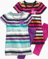 Sweet vintage stripes on this sweater dress from Flapdoodles gives her a lovely look that pairs perfectly with matching leggings. Sweet vintage stripes on this sweater dress from Flapdoodles gives her a lovely look that pairs perfectly with matching leggings.