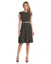 Anne Klein Women's Dime Dot Swing Dress, Black/Sand, 12