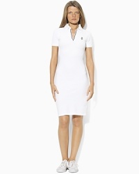 A modern interpretation of an iconic American staple, a classic polo shirt is crafted into a sleek dress for a casually preppy look that's ideal for the warming temperature. A modern interpretation of an iconic American staple, a classic polo shirt is crafted into a sleek dress for a casually preppy look that's ideal for the warming temperature.