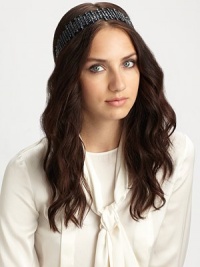 A dazzling design in a sophisticated style with a comfortable elastic back. Swarovski crystals set in silk satinAbout 1½ wideMade in USA of imported fabrics A dazzling design in a sophisticated style with a comfortable elastic back. Swarovski crystals set in silk satinAbout 1½ wideMade in USA of imported fabrics