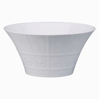 Modern in design with a raised circular pattern, made from French Limoges Porcelain. Dishwasher and microwave safe. Modern in design with a raised circular pattern, made from French Limoges Porcelain. Dishwasher and microwave safe.