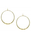 Geometric glam, by Vince Camuto. These classic hoop earrings have been upgraded with rectangular stud detail at the bottom. Crafted in gold tone mixed metal. Approximate drop: 2-1/2 inches.