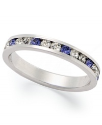 Traditions beautiful stacking ring is perfect when paired with other slim rings, but makes a pretty sparkling statement all its own. Crafted in sterling silver, a thin band features a round-cut gradation of purple and clear crystals with Swarovski elements. Size 5-10. Traditions beautiful stacking ring is perfect when paired with other slim rings, but makes a pretty sparkling statement all its own. Crafted in sterling silver, a thin band features a round-cut gradation of purple and clear crystals with Swarovski elements. Size 5-10.