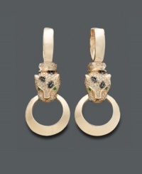 Let your inner animal run free with these door knocker style earrings from Signature by Effy Collection. Crafted in 14k rose gold, earrings feature round-cut black and white diamonds (3/4 ct. t.w.) with sparkling emerald accents. Approximate drop: 1-5/8 inches. Let your inner animal run free with these door knocker style earrings from Signature by Effy Collection. Crafted in 14k rose gold, earrings feature round-cut black and white diamonds (3/4 ct. t.w.) with sparkling emerald accents. Approximate drop: 1-5/8 inches.