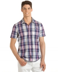 Add crisp, traditional cool to your wardrobe with this Phoenix plaid shirt from Calvin Klein Jeans. Add crisp, traditional cool to your wardrobe with this Phoenix plaid shirt from Calvin Klein Jeans.