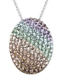 A gradation of color adorns Kaleidoscope's glam drop necklace. Crafted in sterling silver, pendant highlight light peach, green, blue and lavender crystals with Swarovski Elements. Approximate length: 18 inches. Approximate drop: 1 inch. A gradation of color adorns Kaleidoscope's glam drop necklace. Crafted in sterling silver, pendant highlight light peach, green, blue and lavender crystals with Swarovski Elements. Approximate length: 18 inches. Approximate drop: 1 inch.