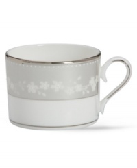 Tea and coffee never looked this good. Each cup is elegantly crafted in bone china with a delicate floral design and textured white beads finished with stunning platinum trim to complete the perfect table setting. From the Lenox dinnerware collection. Tea and coffee never looked this good. Each cup is elegantly crafted in bone china with a delicate floral design and textured white beads finished with stunning platinum trim to complete the perfect table setting. From the Lenox dinnerware collection.