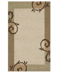 Soft cream colors and an elegant vinery design make this area rug a treasure in every environment. Hand-hooked of polypropylene fibers, this durable piece adds attractive looks to outdoor patios, porches and high-traffic interiors. Soft cream colors and an elegant vinery design make this area rug a treasure in every environment. Hand-hooked of polypropylene fibers, this durable piece adds attractive looks to outdoor patios, porches and high-traffic interiors.