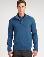 Extra fine merino wool is effortlessly shaped into a modern mockneck pullover detailed with a herringbone tap at interior collar and leather logo patch above the hem.MockneckButtoned placketRibbed knit cuffs and hemWoolDry cleanImported