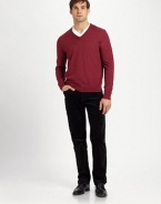 Subtle contrasting trim at the collar offers an unexpected finish to a wardrobe staple, luxuriously knitted in fine wool.V-neckRibbed knit cuffs and hemWoolHand washImported