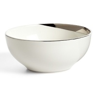 This embassy bowl glows with a hand-painted bright platinum design to create a contemporary classic on your table that will complement your dining experience throughout a lifetime of shifting trends and evolving fashions. This embassy bowl glows with a hand-painted bright platinum design to create a contemporary classic on your table that will complement your dining experience throughout a lifetime of shifting trends and evolving fashions.