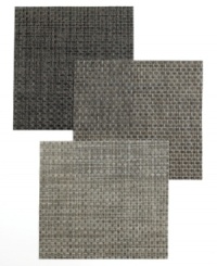 Chilewich introduces new dimension to casual dining in durable woven vinyl. Decidedly sleek, the Kono square placemat gives your table an industrial-chic boost in shiny metallic shades. Chilewich introduces new dimension to casual dining in durable woven vinyl. Decidedly sleek, the Kono square placemat gives your table an industrial-chic boost in shiny metallic shades.