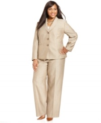 A subtle herringbone in a seasonally inspired hue makes Evan Picone's plus size suit striking for spring and summer. Complete the look with shiny patent flats or a peeptoe heel.