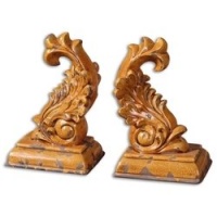 Set of 2 Bookends with Crackled Gold Finish Set of 2 Bookends with Crackled Gold Finish