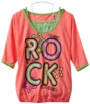 Beautees Girls 7-16 Rock Graphic Top, Neon Pink, Small