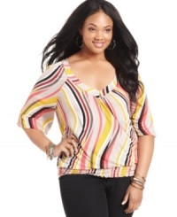 Team your fave jeans with American Rag's printed plus size top, punctuated by a banded hem-- it's an Everyday Value! Team your fave jeans with American Rag's printed plus size top, punctuated by a banded hem-- it's an Everyday Value!
