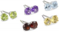 Sterling Silver 5mm Amethyst, Blue Topaz, Citrine, Garnet & Peridot Stud Earrings, Set of 5