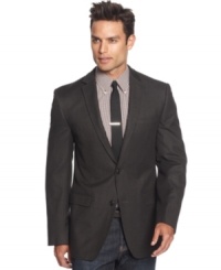 Keep your silhouette subtle but the statement big with this slim-fit sport coat from DKNY. Keep your silhouette subtle but the statement big with this slim-fit sport coat from DKNY.