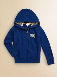 Soft and strong, ultra comfortable and ready for action on the playground, the soccer field or the Sunday-afternoon sofa.Hood with woven check liningFront zip closeAppliquéd logo on chestLong raglan sleeves with ribbed cuffsAngled front pocketsRibbed hemCotton/polyesterMachine washImported Soft and strong, ultra comfortable and ready for action on the playground, the soccer field or the Sunday-afternoon sofa.Hood with woven check liningFront zip closeAppliquéd logo on chestLong raglan sleeves with ribbed cuffsAngled front pocketsRibbed hemCotton/polyesterMachine washImported
