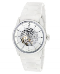 Precision with the flick of a wrist. This automatic watch from Kenneth Cole New York keeps your style fresh with white silicone and a skeleton dial. Precision with the flick of a wrist. This automatic watch from Kenneth Cole New York keeps your style fresh with white silicone and a skeleton dial.