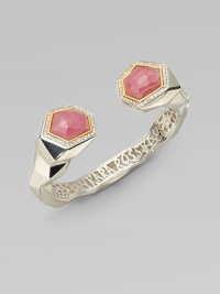 Pavé white sapphires surround two gorgeous nuggets of rhodochrosite accented in 18k goldplated sterling silver. Sterling silver18k goldplated sterling silverRhodochrositeWhite sapphiresDiameter, about 3Kick closureImported Pavé white sapphires surround two gorgeous nuggets of rhodochrosite accented in 18k goldplated sterling silver. Sterling silver18k goldplated sterling silverRhodochrositeWhite sapphiresDiameter, about 3Kick closureImported