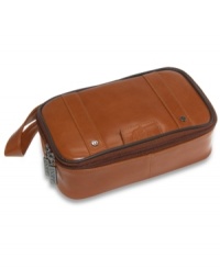 Travel in style with this leather top zip kit by Dopp. Travel in style with this leather top zip kit by Dopp.