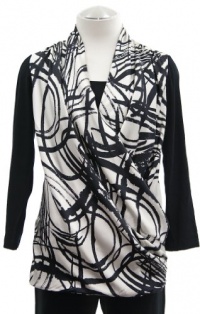 DKNY Plaster Printed Faux Wrap 3/4 Sleeve Top Petite DKNY Plaster Printed Faux Wrap 3/4 Sleeve Top Petite