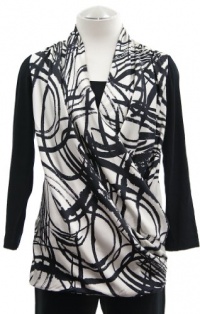 DKNY Plaster Printed Faux Wrap 3/4 Sleeve Top Petite