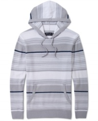 Sporty hooded sweater in muted tonal stripes by Retrofit. Sporty hooded sweater in muted tonal stripes by Retrofit.