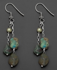 Capture the spirit of natural beauty with these colorful dangling earrings. In sterling silver and turquoise with cultured freshwater pearls (5-8mm).